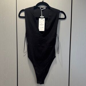 Black Zara deep v-neck  Sleeveless Bodysuit